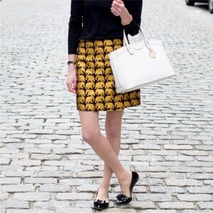 J Crew gold elephant jacquard mini skirt black size 12